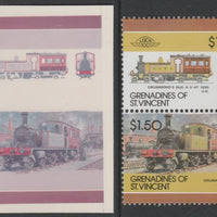St Vincent - Grenadines 1986 Locomotives #6 (Leaders of the World) $1.50 Drummond's Bug 4-2-4T se-tenant imperf die proof in magenta & cyan only on Cromalin plastic card (ex archives) complete with issued normal pair. (SG 453a). C……Details Below