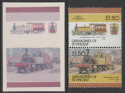 St Vincent - Grenadines 1986 Locomotives #6 (Leaders of the World) $1.50 Drummond's Bug 4-2-4T se-tenant imperf die proof in magenta & cyan only on Cromalin plastic card (ex archives) complete with issued normal pair. (SG 453a). C……Details Below