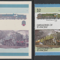St Vincent - Grenadines 1986 Locomotives #6 (Leaders of the World) $2 Clan Class 4-6-2 se-tenant imperf die proof in magenta & cyan only on Cromalin plastic card (ex archives) complete with issued normal pair. (SG 455a). Cromalin ……Details Below