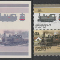 St Vincent - Grenadines 1986 Locomotives #6 (Leaders of the World) $3 JNR Class 1800 se-tenant imperf die proof in magenta & cyan only on Cromalin plastic card (ex archives) complete with issued normal pair. (SG 457a). Cromalin pr……Details Below