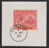 St Kitts-Nevis 1920-22 KG5 Columbus 1.5d red SG40 on piece with full strike of Madame Joseph forged postmark type 348