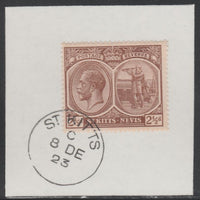 St Kitts-Nevis 1920-22 KG5 Columbus 2.5d brown SG 43 on piece with full strike of Madame Joseph forged postmark type 347
