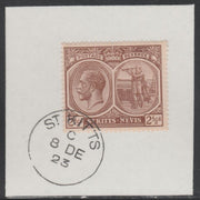 St Kitts-Nevis 1920-22 KG5 Columbus 2.5d brown SG 43 on piece with full strike of Madame Joseph forged postmark type 347