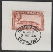 Gibraltar 1938-51 KG6 1d brown on piece with full strike of Madame Joseph forged postmark type 188