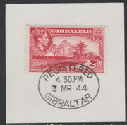 Gibraltar 1938-51 KG6 2d carmine on piece with full strike of Madame Joseph forged postmark type 188