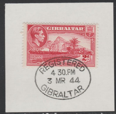 Gibraltar 1938-51 KG6 2d carmine on piece with full strike of Madame Joseph forged postmark type 188