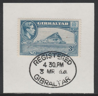 Gibraltar 1938-51 KG6 3d light blue on piece with full strike of Madame Joseph forged postmark type 188