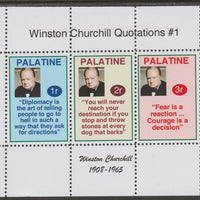 Palatine (Fantasy) Quotations by Winston Churchill #1 perf deluxe glossy sheetlet containing 3 values each with a famous quotation,unmounted mint