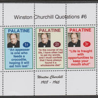Palatine (Fantasy) Quotations by Winston Churchill #6 perf deluxe glossy sheetlet containing 3 values each with a famous quotation,unmounted mint
