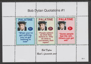 Palatine (Fantasy) Quotations by Bob Dylan #1 perf deluxe glossy sheetlet containing 3 values each with a famous quotation,unmounted mint
