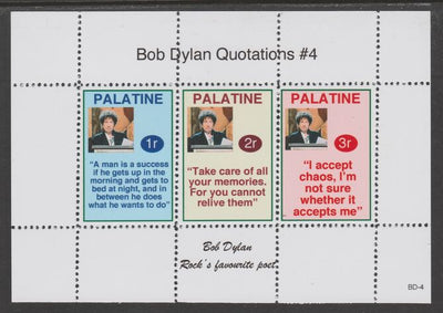 Palatine (Fantasy) Quotations by Bob Dylan #4 perf deluxe glossy sheetlet containing 3 values each with a famous quotation,unmounted mint