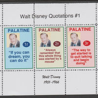 Palatine (Fantasy) Quotations by Walt Disney #1 perf deluxe glossy sheetlet containing 3 values each with a famous quotation,unmounted mint