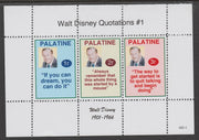 Palatine (Fantasy) Quotations by Walt Disney #1 perf deluxe glossy sheetlet containing 3 values each with a famous quotation,unmounted mint