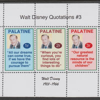 Palatine (Fantasy) Quotations by Walt Disney #3 perf deluxe glossy sheetlet containing 3 values each with a famous quotation,unmounted mint