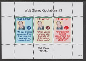 Palatine (Fantasy) Quotations by Walt Disney #3 perf deluxe glossy sheetlet containing 3 values each with a famous quotation,unmounted mint