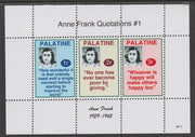Palatine (Fantasy) Quotations by Anne Frank #1 perf deluxe glossy sheetlet containing 3 values each with a famous quotation,unmounted mint