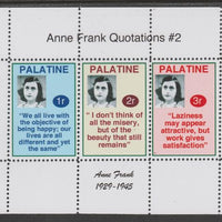 Palatine (Fantasy) Quotations by Anne Frank #2 perf deluxe glossy sheetlet containing 3 values each with a famous quotation,unmounted mint