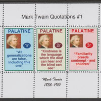 Palatine (Fantasy) Quotations by Mark Twain #1 perf deluxe glossy sheetlet containing 3 values each with a famous quotation,unmounted mint