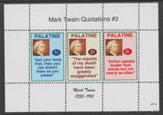 Palatine (Fantasy) Quotations by Mark Twain #2 perf deluxe glossy sheetlet containing 3 values each with a famous quotation,unmounted mint