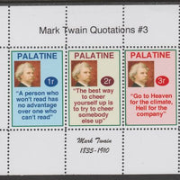 Palatine (Fantasy) Quotations by Mark Twain #3 perf deluxe glossy sheetlet containing 3 values each with a famous quotation,unmounted mint