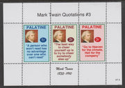 Palatine (Fantasy) Quotations by Mark Twain #3 perf deluxe glossy sheetlet containing 3 values each with a famous quotation,unmounted mint