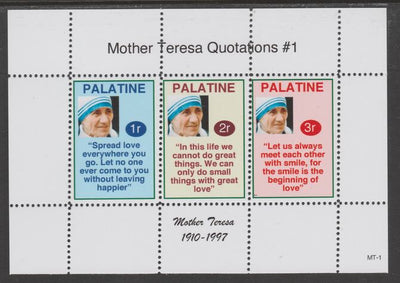 Palatine (Fantasy) Quotations by Mother Teresa #1 perf deluxe glossy sheetlet containing 3 values each with a famous quotation,unmounted mint