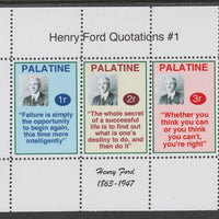 Palatine (Fantasy) Quotations by Henry Ford #1 perf deluxe glossy sheetlet containing 3 values each with a famous quotation,unmounted mint