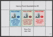 Palatine (Fantasy) Quotations by Henry Ford #2 perf deluxe glossy sheetlet containing 3 values each with a famous quotation,unmounted mint