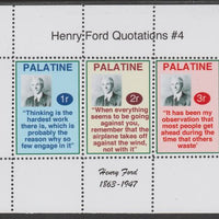 Palatine (Fantasy) Quotations by Henry Ford #4 perf deluxe glossy sheetlet containing 3 values each with a famous quotation,unmounted mint
