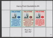 Palatine (Fantasy) Quotations by Henry Ford #4 perf deluxe glossy sheetlet containing 3 values each with a famous quotation,unmounted mint