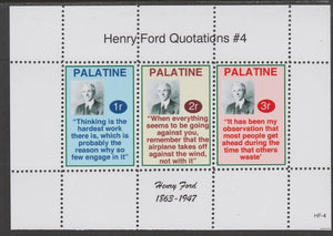 Palatine (Fantasy) Quotations by Henry Ford #4 perf deluxe glossy sheetlet containing 3 values each with a famous quotation,unmounted mint