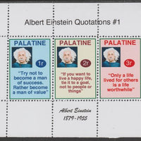 Palatine (Fantasy) Quotations by Albert Einstein #1 perf deluxe glossy sheetlet containing 3 values each with a famous quotation,unmounted mint