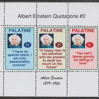 Palatine (Fantasy) Quotations by Albert Einstein #2 perf deluxe glossy sheetlet containing 3 values each with a famous quotation,unmounted mint