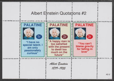 Palatine (Fantasy) Quotations by Albert Einstein #2 perf deluxe glossy sheetlet containing 3 values each with a famous quotation,unmounted mint