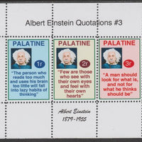 Palatine (Fantasy) Quotations by Albert Einstein #3 perf deluxe glossy sheetlet containing 3 values each with a famous quotation,unmounted mint