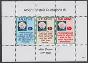 Palatine (Fantasy) Quotations by Albert Einstein #3 perf deluxe glossy sheetlet containing 3 values each with a famous quotation,unmounted mint