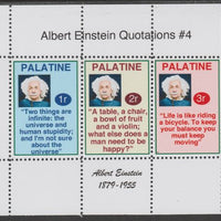 Palatine (Fantasy) Quotations by Albert Einstein #4 perf deluxe glossy sheetlet containing 3 values each with a famous quotation,unmounted mint