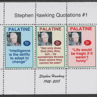 Palatine (Fantasy) Quotations by Stephen Hawking #1 perf deluxe glossy sheetlet containing 3 values each with a famous quotation,unmounted mint