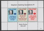 Palatine (Fantasy) Quotations by Stephen Hawking #1 perf deluxe glossy sheetlet containing 3 values each with a famous quotation,unmounted mint