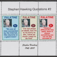 Palatine (Fantasy) Quotations by Stephen Hawking #2 perf deluxe glossy sheetlet containing 3 values each with a famous quotation,unmounted mint