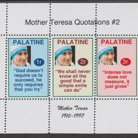 Palatine (Fantasy) Quotations by Mother Teresa #2 perf deluxe glossy sheetlet containing 3 values each with a famous quotation,unmounted mint