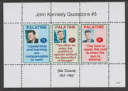 Palatine (Fantasy) Quotations by John Kennedy #3 perf deluxe glossy sheetlet containing 3 values each with a famous quotation,unmounted mint