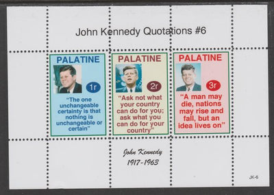 Palatine (Fantasy) Quotations by John Kennedy #6 perf deluxe glossy sheetlet containing 3 values each with a famous quotation,unmounted mint