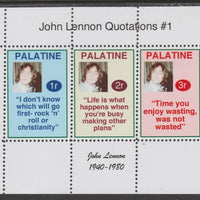 Palatine (Fantasy) Quotations by John Lennon #1 perf deluxe glossy sheetlet containing 3 values each with a famous quotation,unmounted mint