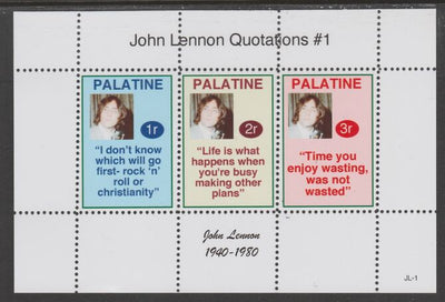 Palatine (Fantasy) Quotations by John Lennon #1 perf deluxe glossy sheetlet containing 3 values each with a famous quotation,unmounted mint