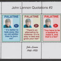Palatine (Fantasy) Quotations by John Lennon #2 perf deluxe glossy sheetlet containing 3 values each with a famous quotation,unmounted mint
