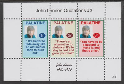 Palatine (Fantasy) Quotations by John Lennon #2 perf deluxe glossy sheetlet containing 3 values each with a famous quotation,unmounted mint
