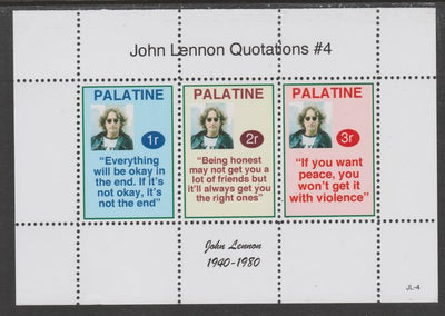 Palatine (Fantasy) Quotations by John Lennon #4 perf deluxe glossy sheetlet containing 3 values each with a famous quotation,unmounted mint