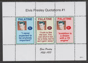 Palatine (Fantasy) Quotations by Elvis Presley #1 perf deluxe glossy sheetlet containing 3 values each with a famous quotation,unmounted mint