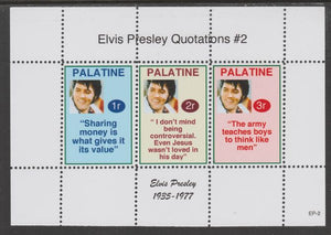 Palatine (Fantasy) Quotations by Elvis Presley #2 perf deluxe glossy sheetlet containing 3 values each with a famous quotation,unmounted mint